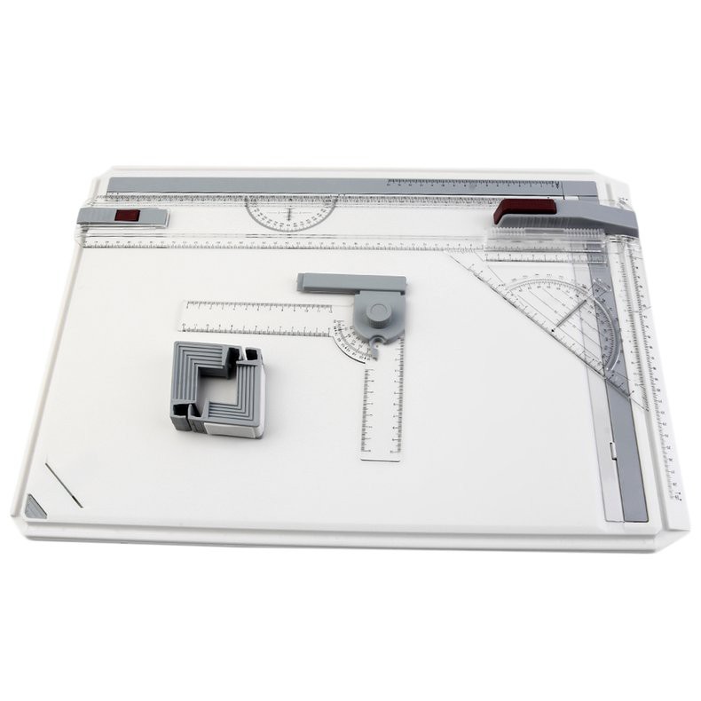 Multifunctional A3 Drawing Board Precise Stable Table Set Drawing Pad with Parallel Movement and Adjustable Angle Rulers Corner Clips