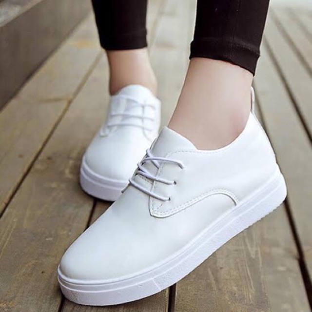 BASIC WHITE SHOES WEDGE SNEAKERS | Shopee Philippines