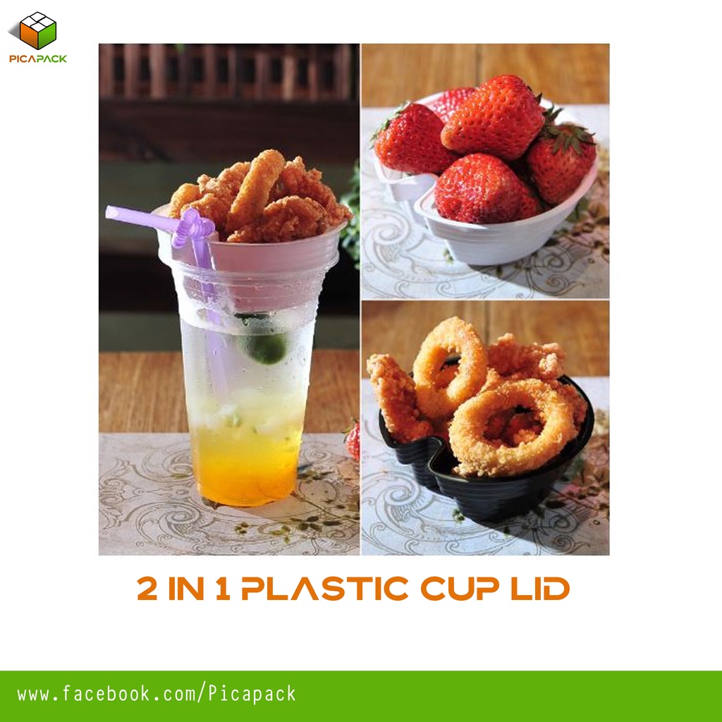 (50 PCS) 2 in 1 plastic cup lid for food, drinks and snacks Lid only