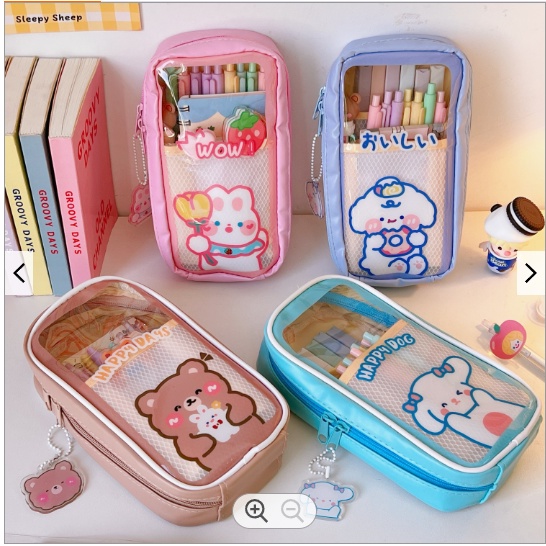 INS PVC Large Capacity Transparent Pencil Case Cartoon Pencil Box with  Three Pockets School Stationery Supplies | Shopee Philippines