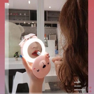 Beauty Bear/Pig Portable LED Mirror Fan Pocket USB Charging Mini Hand Fan with Mirror LED Light Fan