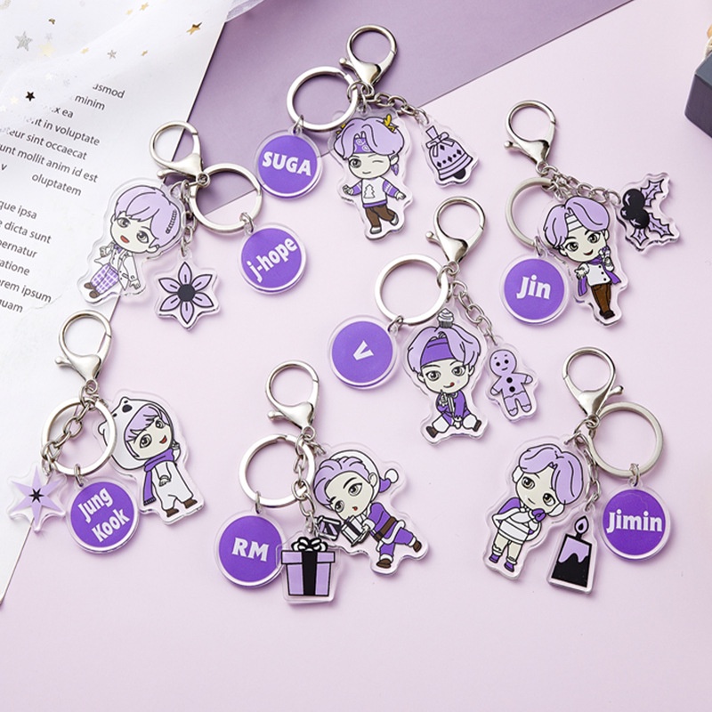 BTS Keychain New Album Be with Cartoon Image Keychain Key Rings Key