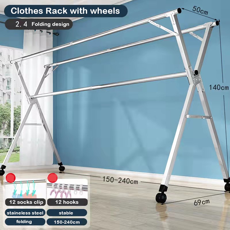 Folding Clothes Hanger Rack with Middle Pole Foldable Outdoor Cloth