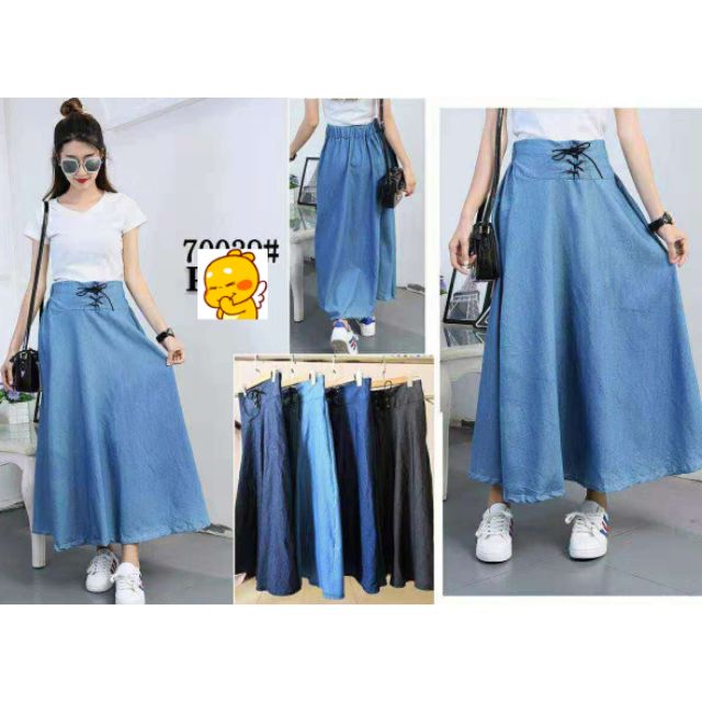 Maxi Skirts Denim Long Skirt Maong Long Skirt Casual Skater Skirt Long ...