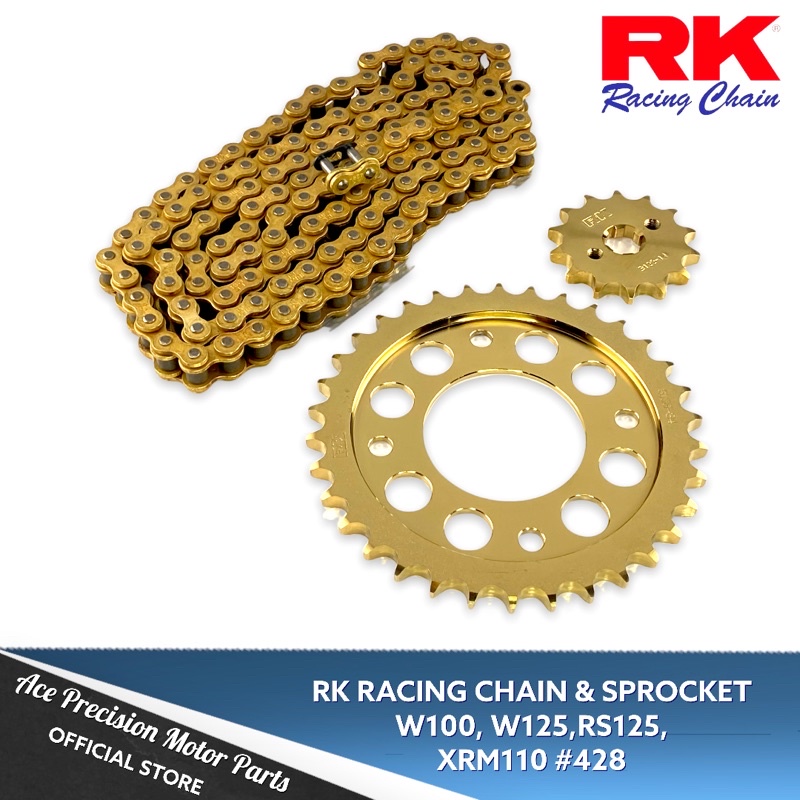 RK CHAIN & SPROCKET SET WAVE100/125/XRM/DASH STEEL 428 GOLD SERIES