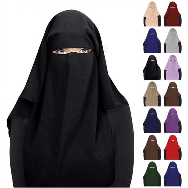 Islamic 4 Layers Full Long Saudi Niqab Hijab Burqa Arab Veil Muslim Wrap Head Scarf Women Eid