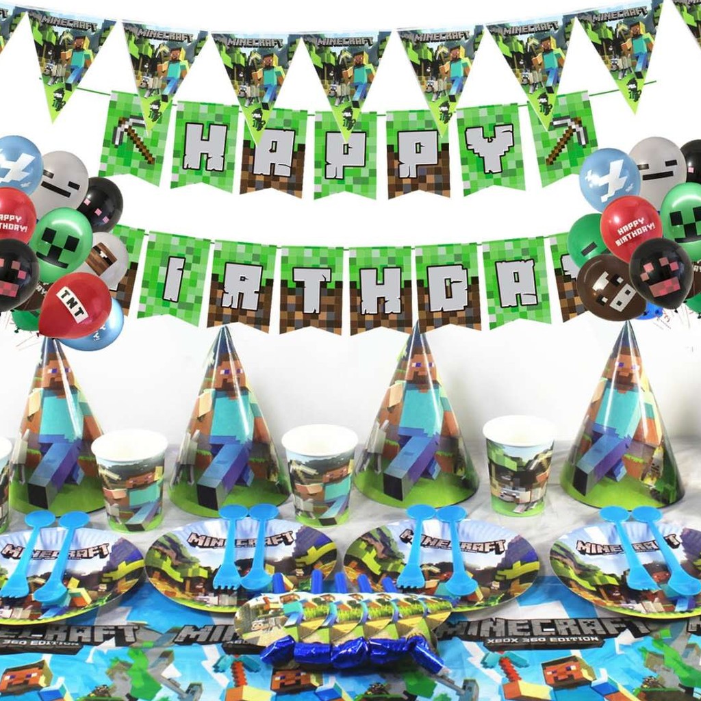 My World Theme Party Supplies Boy Birthday Party Decorations Tableware Balloon Animation Pixel War Theme Party Shopee Philippines - roblox birthday party set roblox theme party decoration set roblocks party set shopee philippines