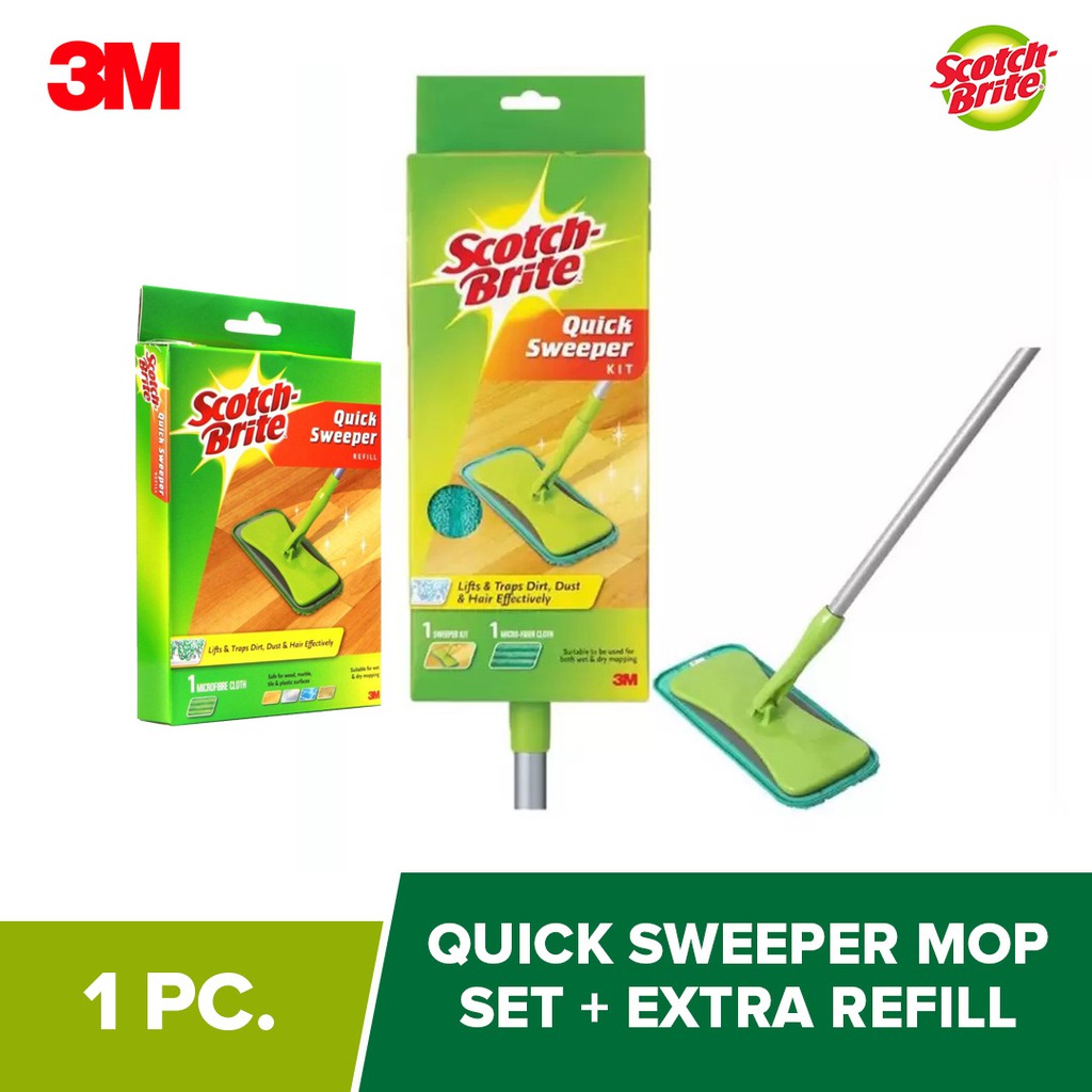 3M ScotchBrite Quick Sweeper Mop Set + 1Pc Extra Refill Shopee