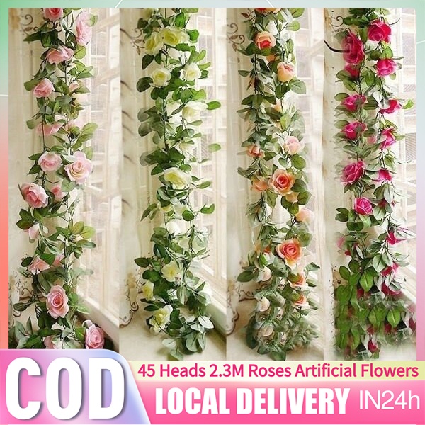 Artificial Silk Rose Flowers Vine With Green Leaves Home Wedding Party