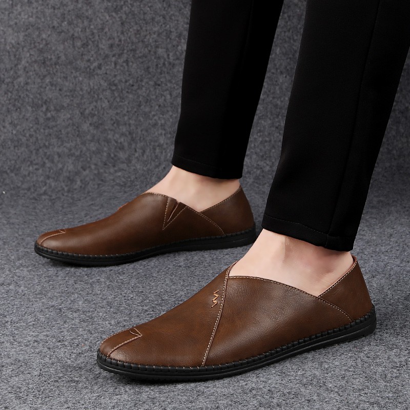 mens leather casual slip on shoes