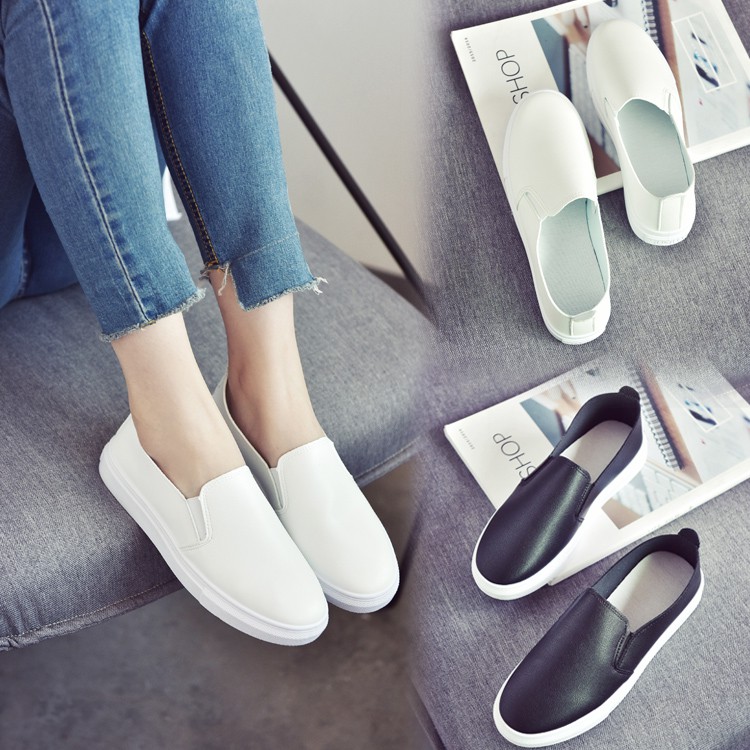 white slip on loafers