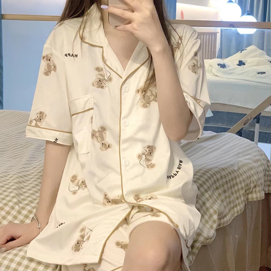WAN】Korean Pajamas Cotton Cute Sleepwear Terno Sleepwear Set For Women |  Shopee Philippines