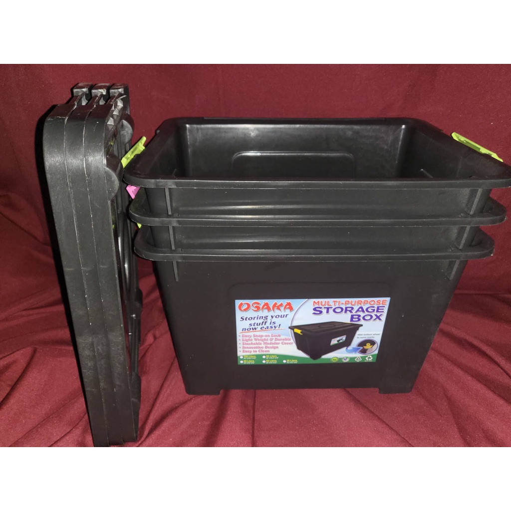 3pcs. heavy duty storage box w/ cover lock and wheels 16x12x10 inches