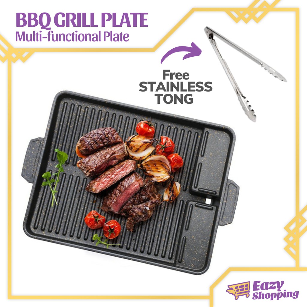 SALE! BBQ Grill Plate FREE TONG Samgyupsal Korean BBQ Kitchen Grill Pan