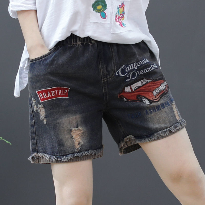 elastic denim shorts womens