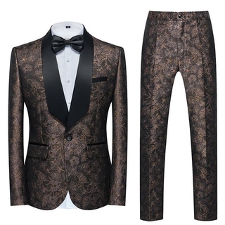 [Fashion Ready Stock] 2022 New Style Multicolor Gold Jacquard Men's Suit Two-Piece Dress Groom M-6XL