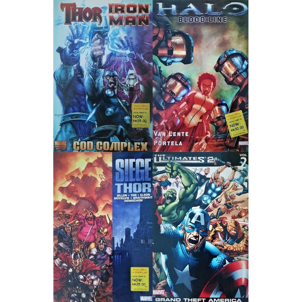 Marvel Book Series: #Thor Iron Man - God Complex #Siege Thor #Halo-Blood Line #The Ultimates 2-Grand Theft America