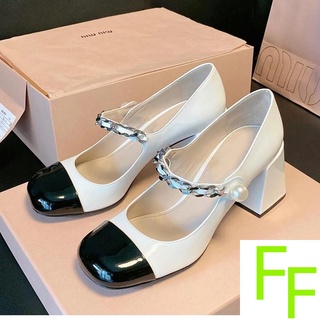 Xiaoxiang Style Chain Mary Jane Single Shoes Women 2021 Spring Autumn New Black White Color Matching Square Toe Retro Thick Heel High Heels