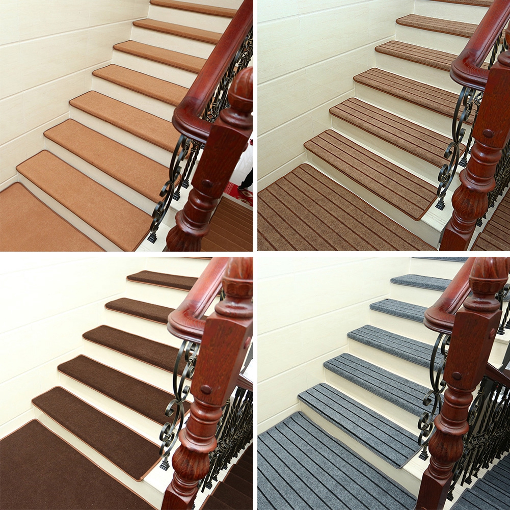 Non Slip Solid Wood Carpet Stair Treads, Safe Steps Collection Non Slip Area Rug Stair Tread