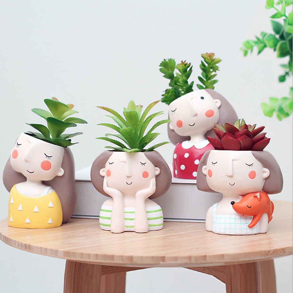 Succulent Plant Pot Cute Girl Flower Planter Flowerpot Shopee Philippines
