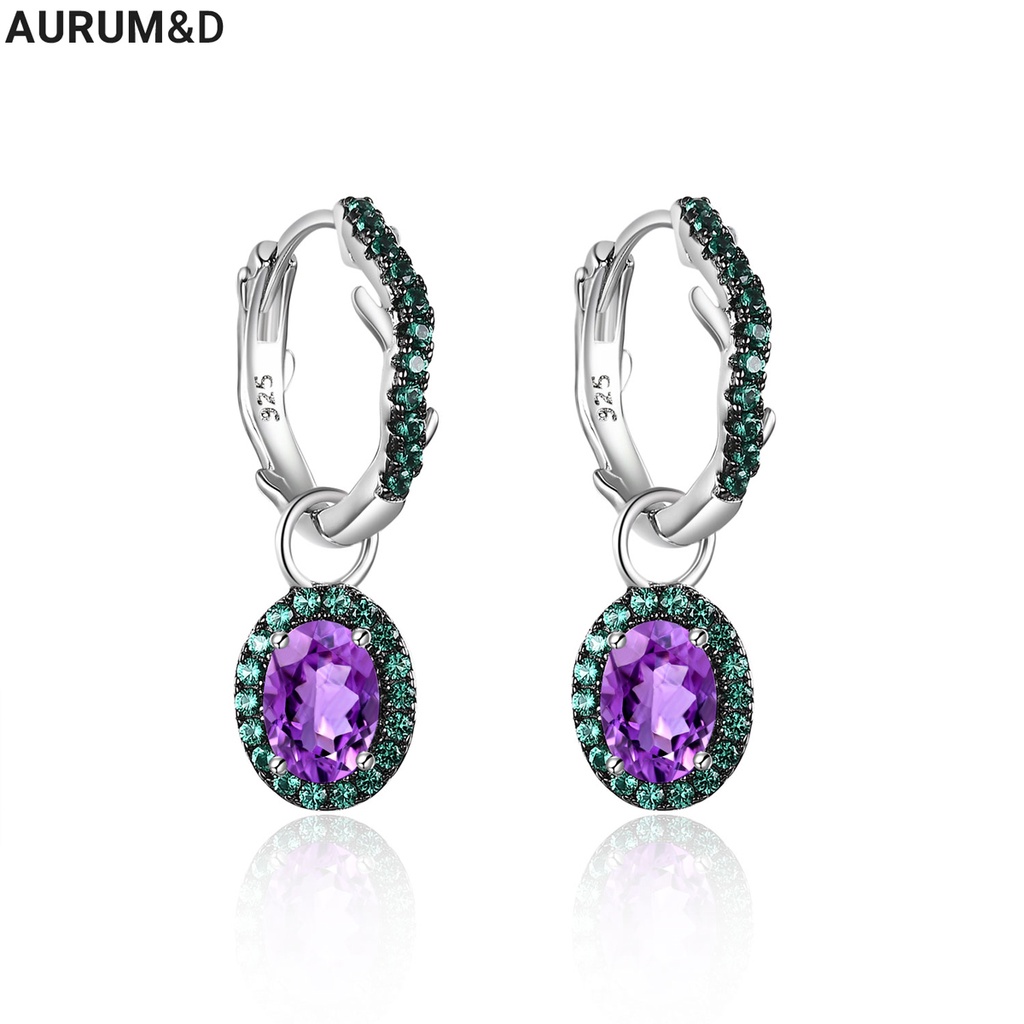 Genuine Solid Sterling Silver 925 Stud Earring Natural Amethyst Stud