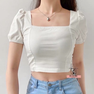 Claire Puff Sleeve Square Neck Crop Top 11284#
