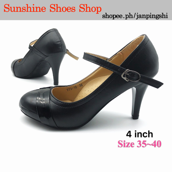 773 12 Black Office Leather School Heels Shoes For Ladies Shopee Philippines