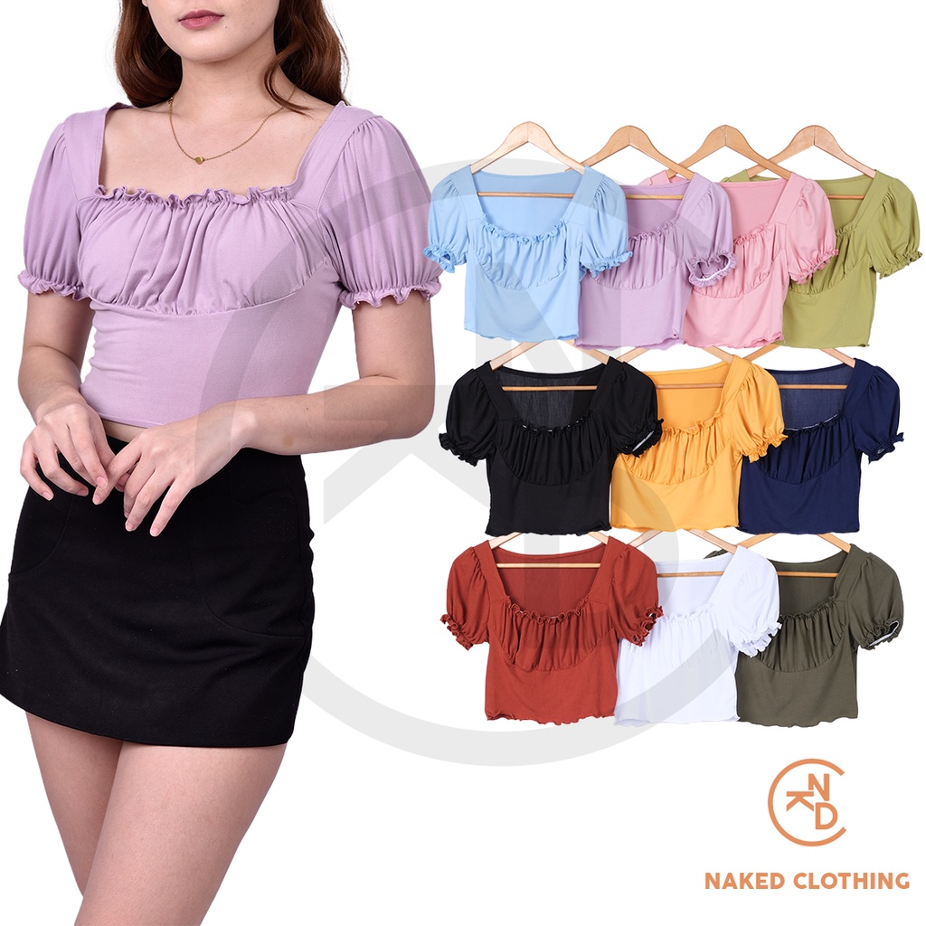 NKD FASHION BRITTANY PLAIN/FLORAL RUCHED BUST PUFF SLEEVES SEXY CROP ...