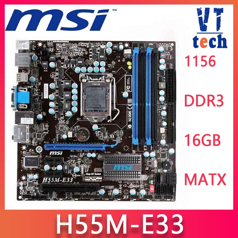 MSI H55ME33 Desktop Motherboard Socket H55 LGA 1156 DDR3 16GB MATX