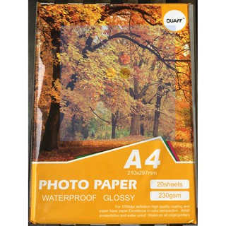 230GSM QUAFF Waterproof Glossy Inkjet Photo Paper A4 Size (20 sheets per pack)