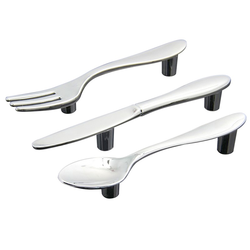 3 Pcs Silver Kitchen Cabinet Drawer Pull Handles Knobs Knife Fork