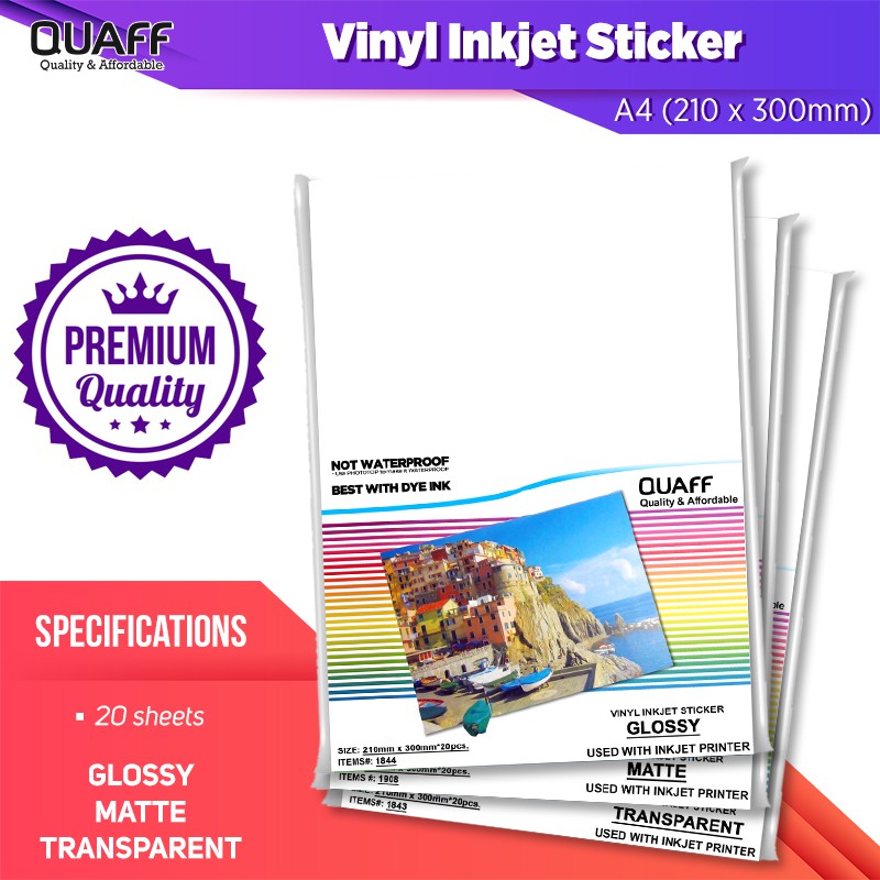 quaff vinyl inkjet sticker printable vinyl a4 size glossy matte