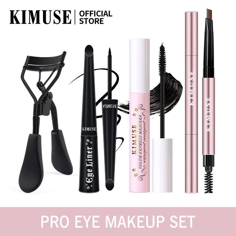 KIMUSE Double-head Waterproof Eyebrow Pencil+Volum Express Mascara+ Liquid Eyeliner+ Eyelash Curler 4PCS/set #1