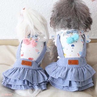 ❒☸♣Spring and summer new skirts Cherry pendant imitation denim skirt Sweet dress dog clothes cat