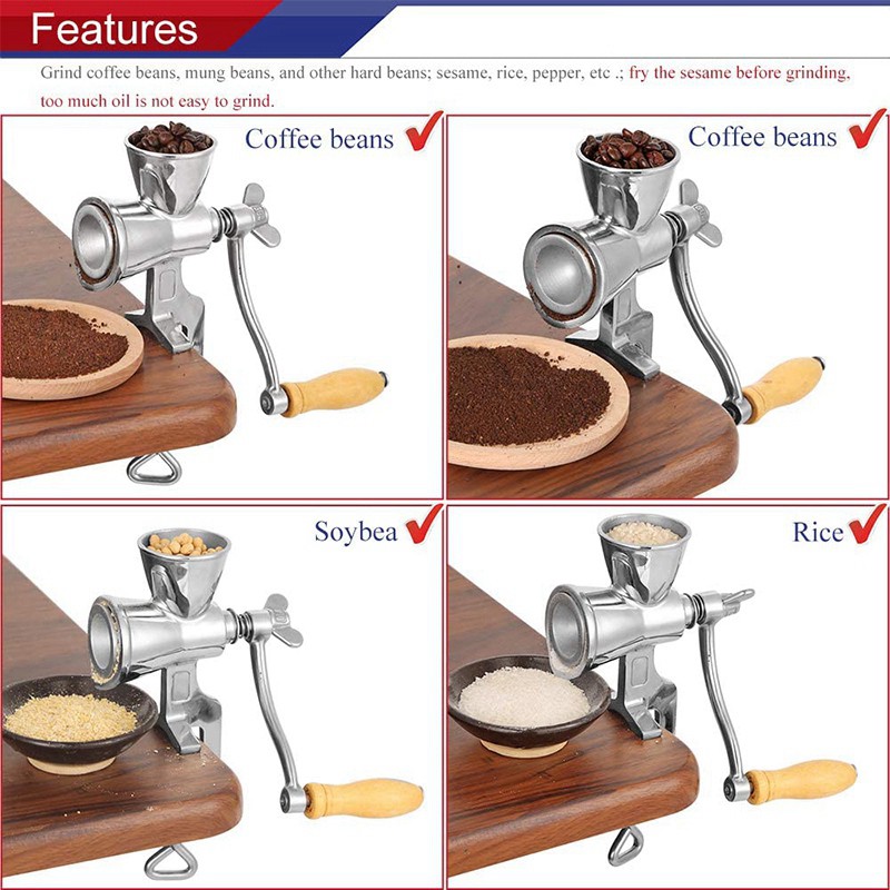 Manual Grain Grinder Hand Crank Grain Mill Stainless Steel Home Kitchen Grinding Tool for Coffee Corn Rice Soybean 
