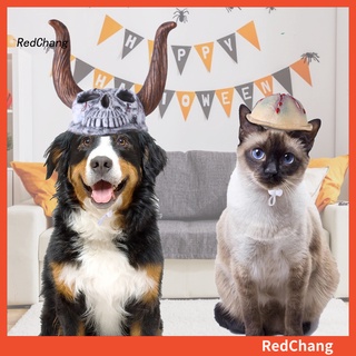 RED♥ Pet Headgear Adjustable Strap Bull Head Shape Costumes Cat Dog Halloween Funny Headwear for Pet Supplies Theme Party