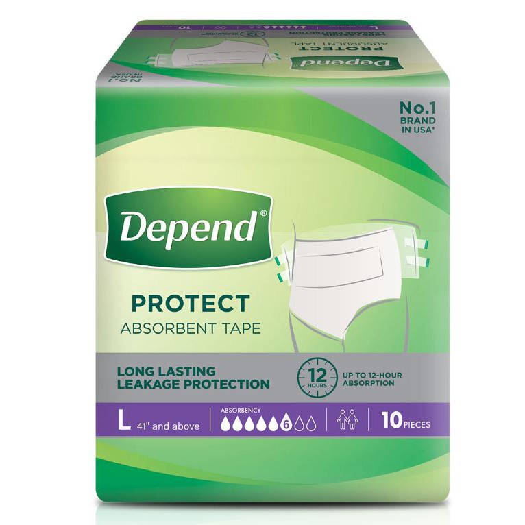 Depend Adult Diaper Protect Plus Absorbent Tape L 10pcs x 6 pack (60