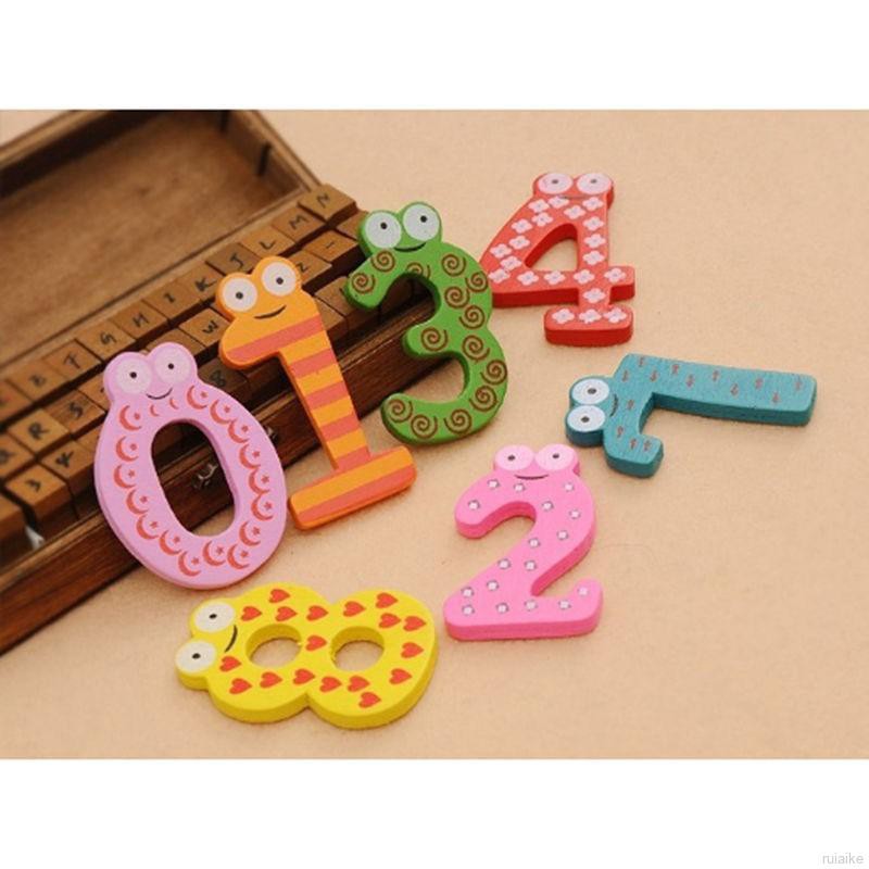 10pcs Number 0 to 9 Wooden Numbers Cartoon Fridge Magnet Learning Toy for sale online 