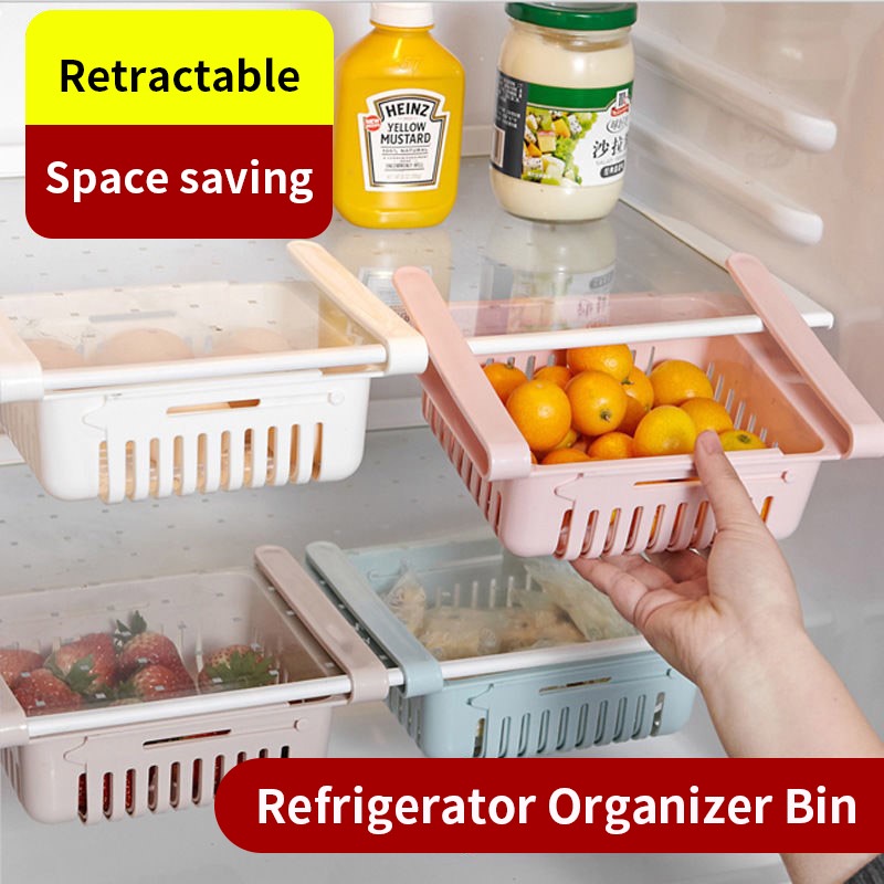 Retractable Refrigerator Storage Organizer Bins Pullout Sliding Clip