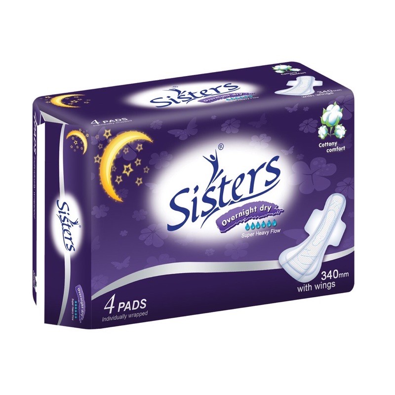 Sisters Sanitary Napkin Perforated Cottony Overnight 4's Shopee