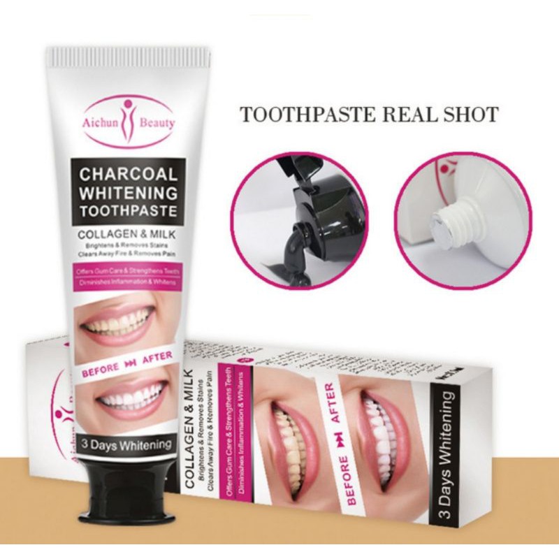 AICHUN BEAUTY CHARCOAL WHITENING TOOTHPASTE COLLAGEN AND MILK (100 ml) Shopee Philippines