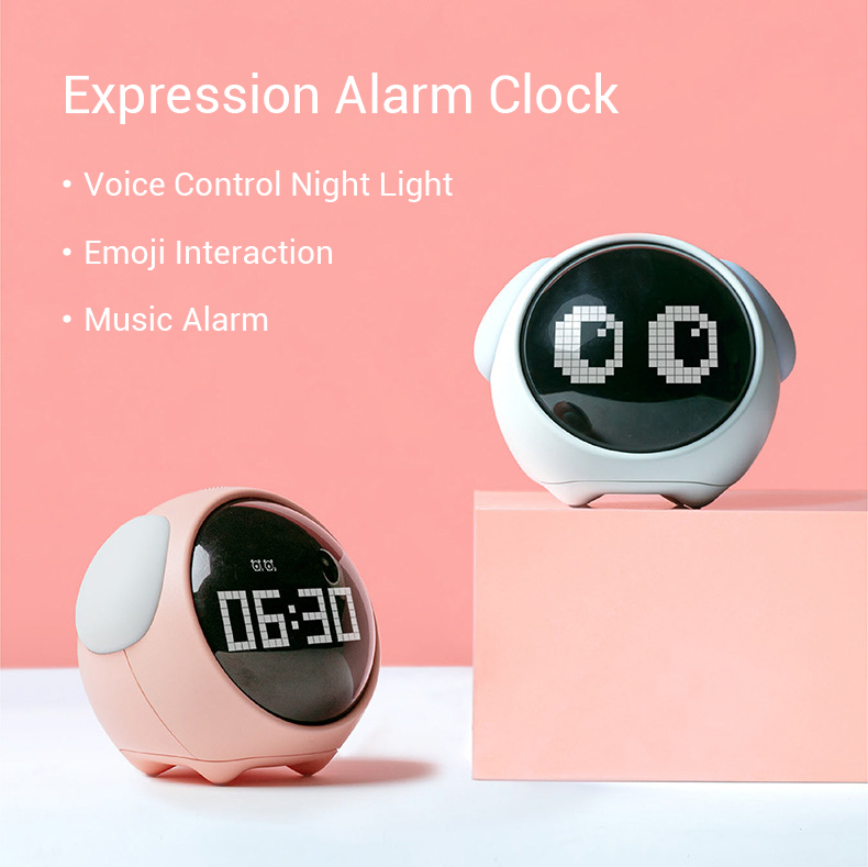 Feipao Cute Expression Pixel Kids Snooze Alarm Clock Multi Function Digital Led Night Wake Up Luminous Light Table Clock