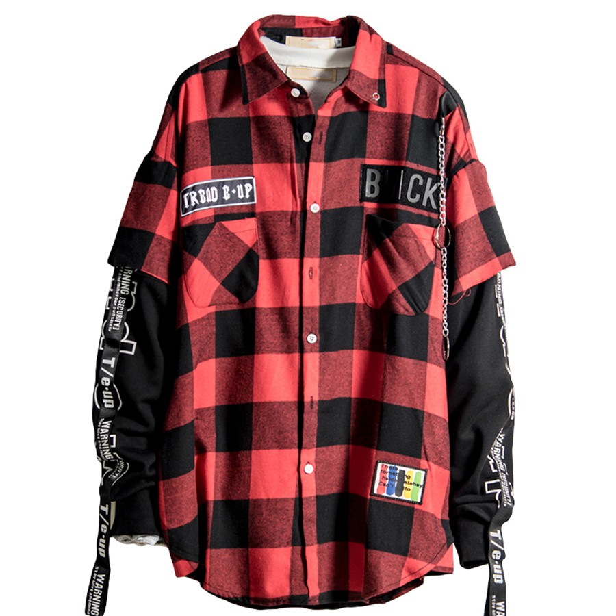 checkered black and red shirt