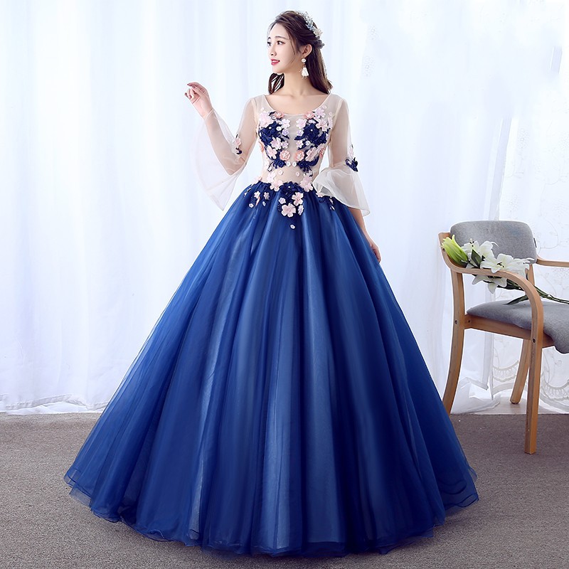 long sleeve blue wedding dress