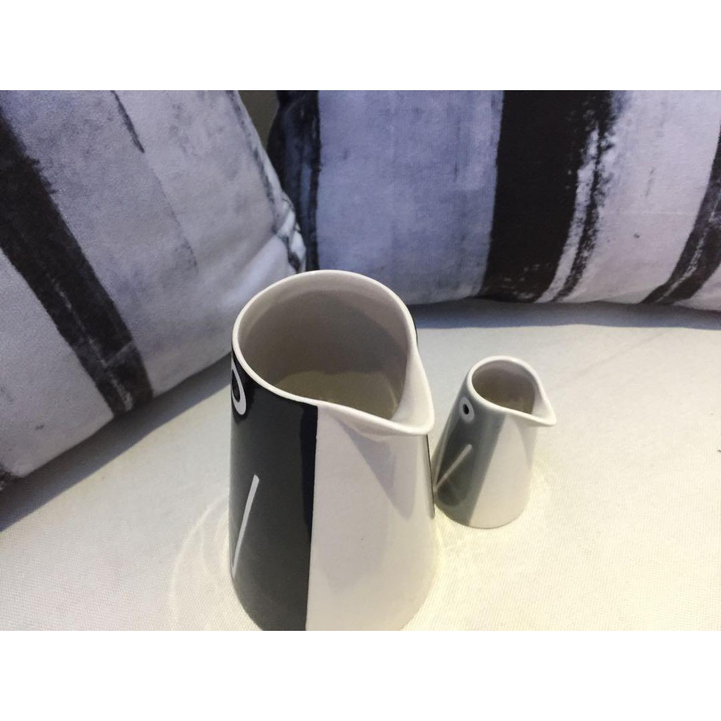 Penguin Black Gray NEW Set of 2 Ikea LATTSALD Decorative Ceramic Vase/Carafe 