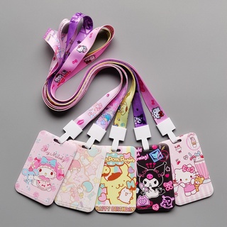 Sanrio Card Holder Kuromi My Melody  Hard Card Holder with Rope Slide  Cinnamoroll Pom Pom Purin Identification Card Holder With Lanyard Listing Student meal card Bus Card