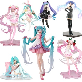 8 Styles Japan Anime Hatsune Miku Figure Kawaii Black Clothes Purple Hair Sakura Action Figures Toys Girls PVC Model Toys Girl