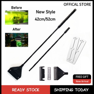 IN STOCK Stainless Steel Aquarium Scraper with 2 Blades for Fish Reef Plant Glass Tank Black 42/62cm