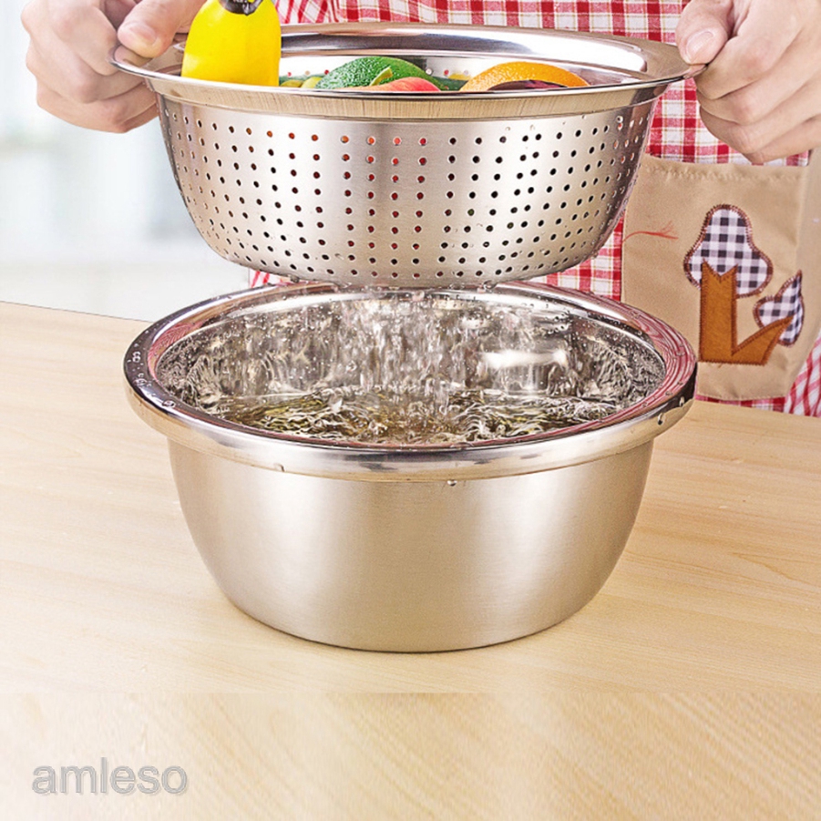 Stainless Steel Colander Strainer Washing Bowl Vegetables Fruit Rice ...