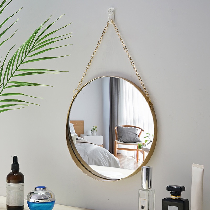 Wall Hanging Mirror With Chain Bedroom, Small Round Bathroom Mirror With Shelf